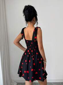 Rafferiza 女士浪漫情人节爱心印花可爱吊带A字短裙 - 紅色 - 查看 2