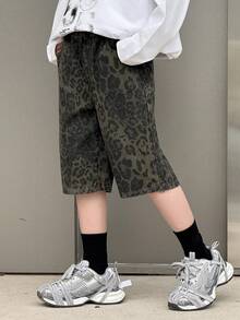 DAZY 青少年男童豹纹水洗牛仔短裤 - 軍綠色 - 查看 4