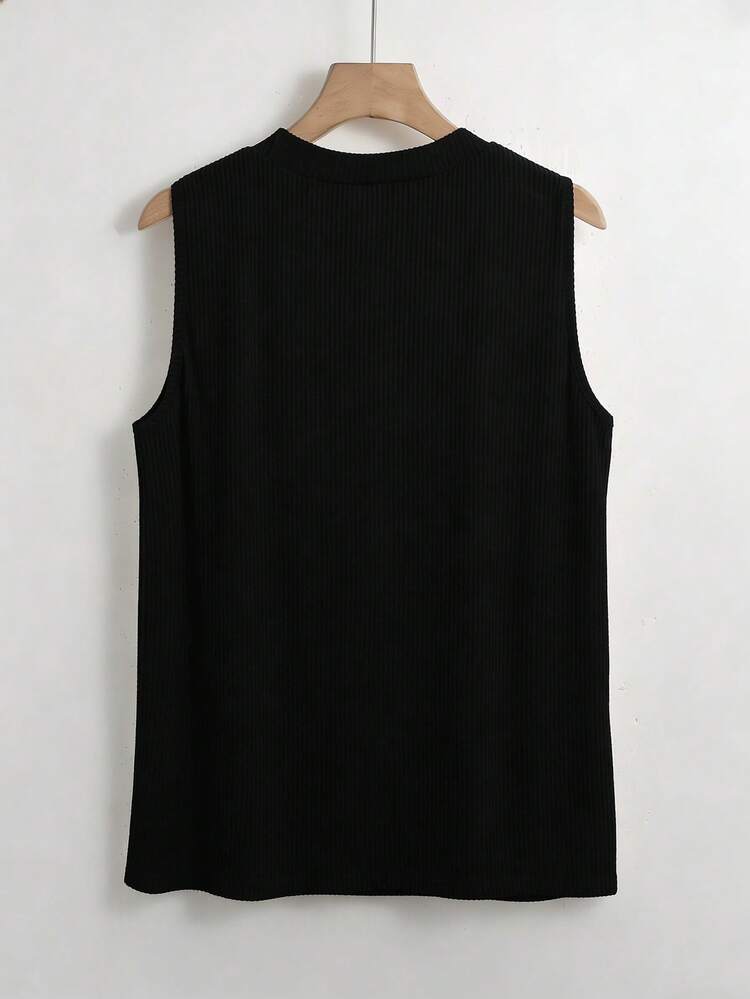 Franclia Blusa sin mangas casual de mujer con decoración de cuello de perlas, de tela acanalada blanca, adecuada para uso diario, ir al trabajo, tomar el té por la tarde y citas, primavera/verano - Negro - Añade 2