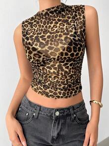 Siren Gaze Áo lưới cổ tròn bèo nhún, áo kiểu lưới xuyên thấu, áo khoác ngoài, nữ - Màu vàng - Xem 5