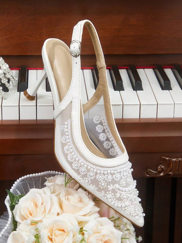 CUCCOO HITCHD Women's Pointed Toe Buckle Design Everyday Versatile Fashion High Heels Valentine's Day Elegant Shoes Wedding Shoes Summer Shoes Bride Shoes