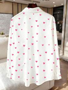 Resyla Heart Print Design Button Decor Women Blouse - Multicolor - View 2