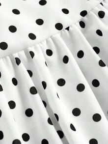 Girlism 少女黑白波点露肩褶皱连衣裙，复古优雅派对礼服，节日长裙 - 白色 - 查看 7