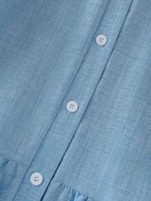 Franclia Elegantes, locker geschnittenes Rüschenbesatz Midi-Kleid mit Kurzarm, lässig & modisch für Frühling/Sommer - Babyblau - Übersicht 5