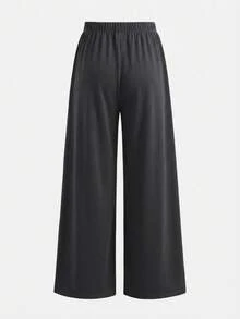 SHEIN 少女蝴蝶结印花T恤和打底裤两件套，休闲日常时尚百搭 - 深灰色 - 查看 7