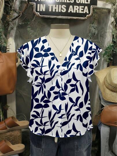 EMERY ROSE VCAY Floral Print Casual Loose Blouse For Plus Size Women, Suitable For Summer Chic Blouses For WomenIn Fall/Winter