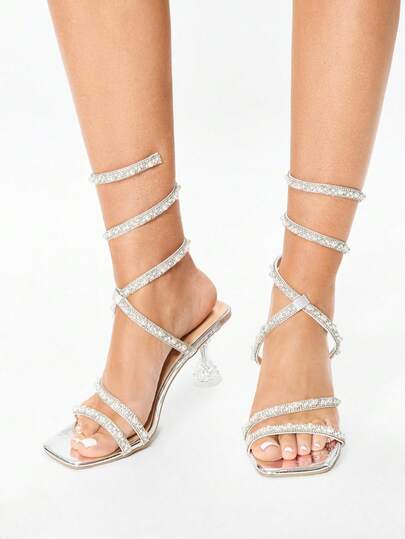 Glitzique 女士高跟鞋、凉鞋、系带高跟鞋、凉鞋、优雅尖头凉鞋、细带高跟鞋、珍珠和水钻装饰、露趾凉鞋、小猫跟凉鞋、适合派对、舒适、百搭、易于穿着和手工制作