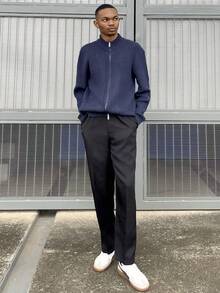 Ngobest Haus Ngobest Haus 厚款男士纯色简约休闲长袖开衫 - 藏蓝色 - 查看 1