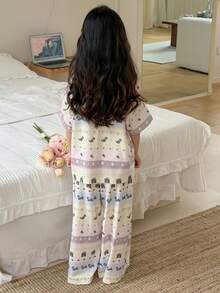 DAZY Young Girl Summer Comfortable All-Over Print Button Front Shirt And Pants Pajama Set - Multicolor - View 2