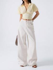 LYSMO 2026 New Arrive Minimalism Spring/Summer Women's Solid Batwing Sleeve Ruched Wide Hem Blouse - Light Yellow - View 7