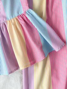 SHEIN 少女甜美清新夏季条纹蝴蝶结吊带背心和直筒阔腿裤两件套 - 彩色 - 查看 4