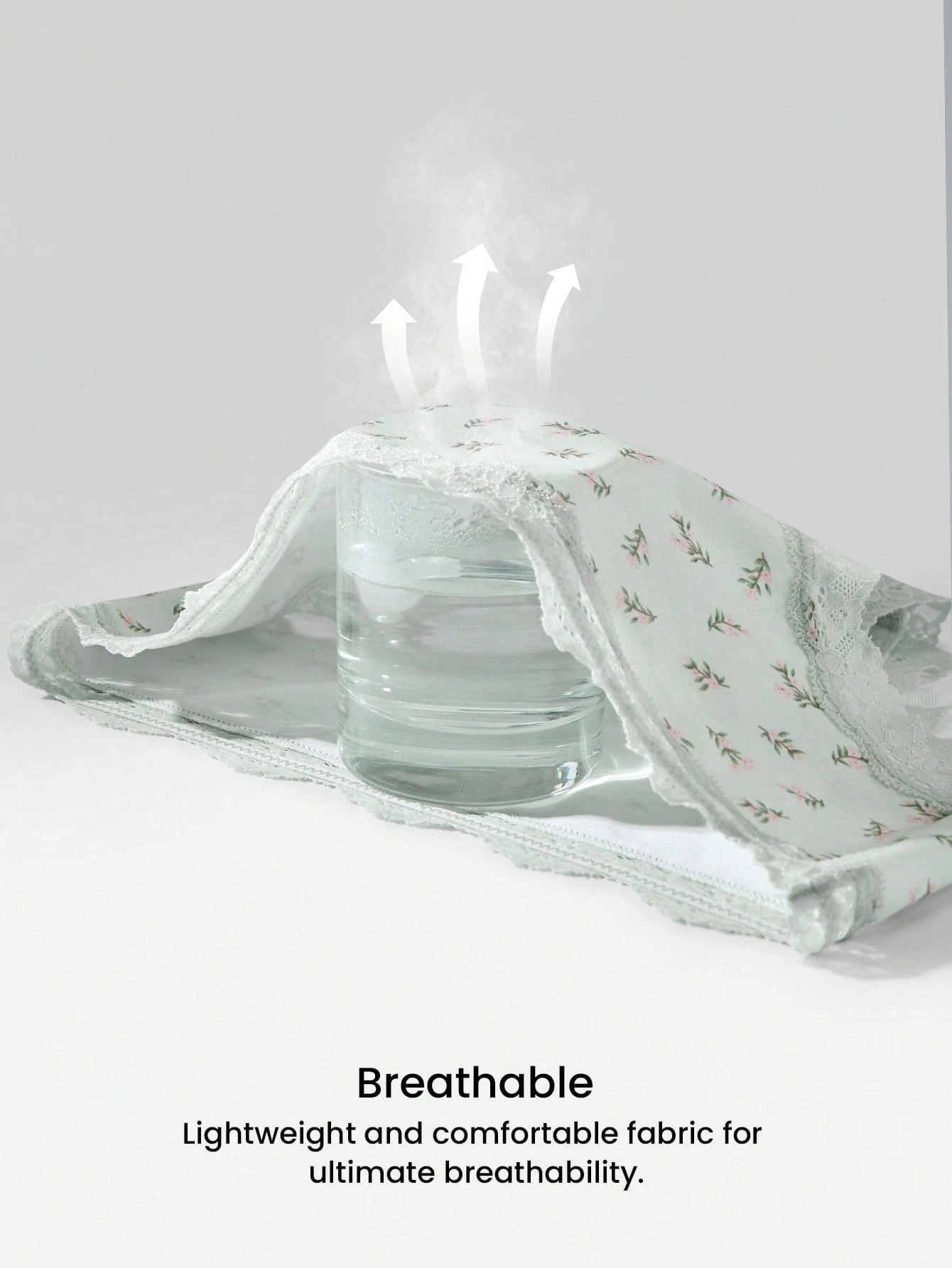 3 pièces Sous-vêtements culotte femme taille mi-haute en coton avec dentelle - Imprimé floral avec bordure en dentelle - Vert