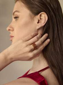 MOTF PREMIUM PRE-18K镀金多层橙色宝石个性化戒指 - 金黃色 - 查看 4