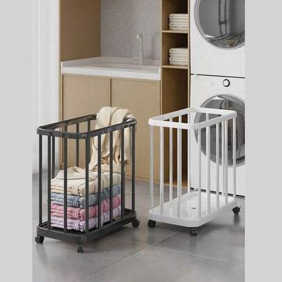 1 件高端可移动洗衣篮带瑜伽垫收纳，大容量浴室脏衣篮带轮子，多用途收纳篮