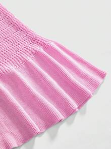 ROMWE Avant Cute, Sweet & Sexy Hollow-Out Knitted Beach Vacation Dress For Women - Baby Pink - View 3