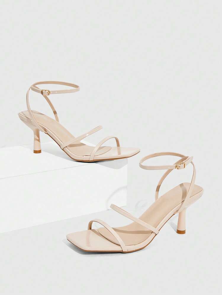 CUCCOO SZL Women's Square Toe Buckle Design Casual Commuter Fashion High Heel Sandals Valentine's Day