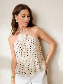 Uhlyne Uhlyne Đầm nữ mùa hè mới màu be & đen chấm bi: Thiết kế xếp ly + họa tiết hoa 3D. - trắng - Xem 1