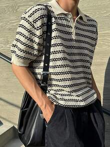 DAZY Áo thun nam tay ngắn cổ polo kẻ sọc jacquard, thích hợp mặc mùa hè. - Nhiều màu - Xem 8