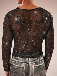 FeverCity Men's Sexy Transparent Soft Long Sleeve T-Shirt - Black - View 2