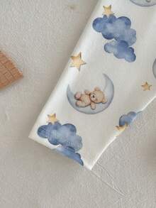 Loomiva 新生儿男女宝宝卡通熊、月亮和云朵图案针织柔软圆领长袖上衣和松紧腰裤两件套 - 彩色 - 查看 8