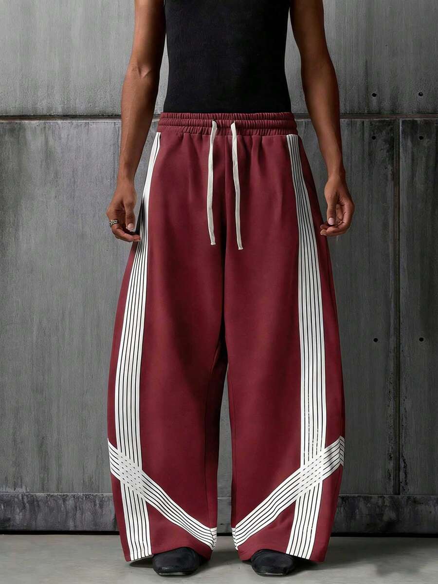 NEON BLANC Sudadera con capucha y pantalones para hombres, estilo deportivo, diseño a rayas, corte holgado, estilo urbano. - Burdeos - Ver 1