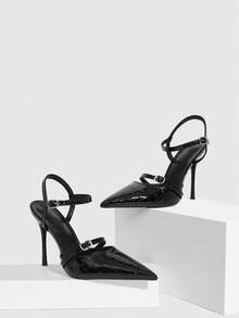 CUCCOO SZL Casual Versatile Solid Color Women's Pointed Toe Backless High Heel Pumps Spring Shoes - 19-62 black - View 2