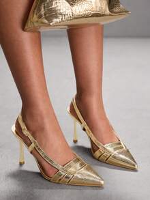 CUCCOO SZL Women's Pointed Toe Buckle Design Fashionable High Heels, Versatile For Daily Wear - Gold - View 1