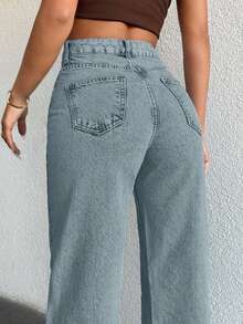 EURMUSE Loose Straight WIDE LEG HIGH WAIST LIGHT WASH Jeans - Baby Blue - View 3