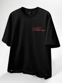 TOKVUE 男士流行街头风INS风3D立体印花休闲日常时尚街头短款宽松T恤 - 黑色 - 查看 3