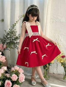 SHEIN Vestido de niña con contraste de color y lazo tejido - Blanco - Ver 9