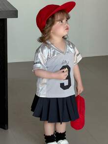 DAZY Baby Girls Printed V-Neck Short Sleeve Top - Grey - View 6