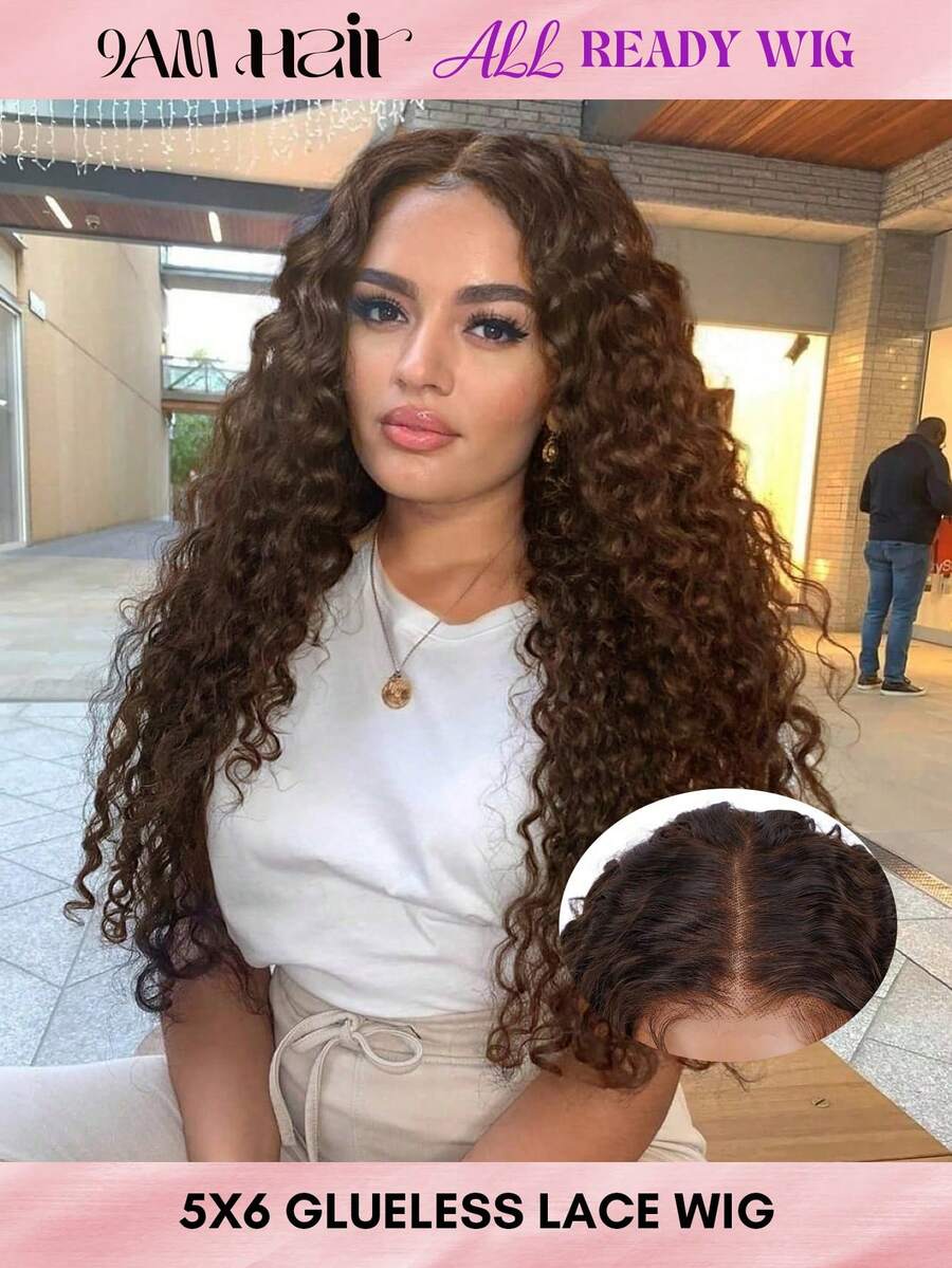 ALL READY WIG Tóc giả không keo màu nâu sô cô la sóng sâu Tóc thật được nhổ sẵn Cắt sẵn Tóc giả ren phía trước không keo Sẵn sàng để đội 6x5 Sóng cơ thể Mật độ 180% #4 Tóc giả đóng nút tẩy trắng cho phụ nữ - S4 - Xem 1
