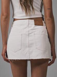 MUSERA 低腰毛边牛仔迷你裙基础款冬季可爱街头风外出休闲核心牛仔优雅节日夏季节日 - 白色 - 查看 6