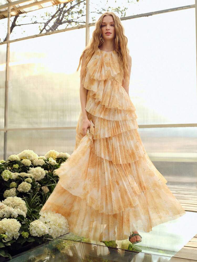 WOMEN'S LAYERED RUFFLE HEM DRESS, ROMANTIC STYLE, SPRING/SUMMER