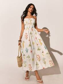 Poéselle 女士沙滩度假休闲印花抹胸连衣裙 - 彩色 - 查看 4