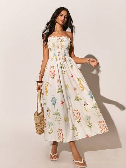 Poéselle 女士沙滩度假休闲印花抹胸连衣裙