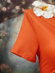 EgrlEra Women's Fashionable Orange Printed V-Neck Short Sleeve T-Shirt - Burnt Orange - View 7