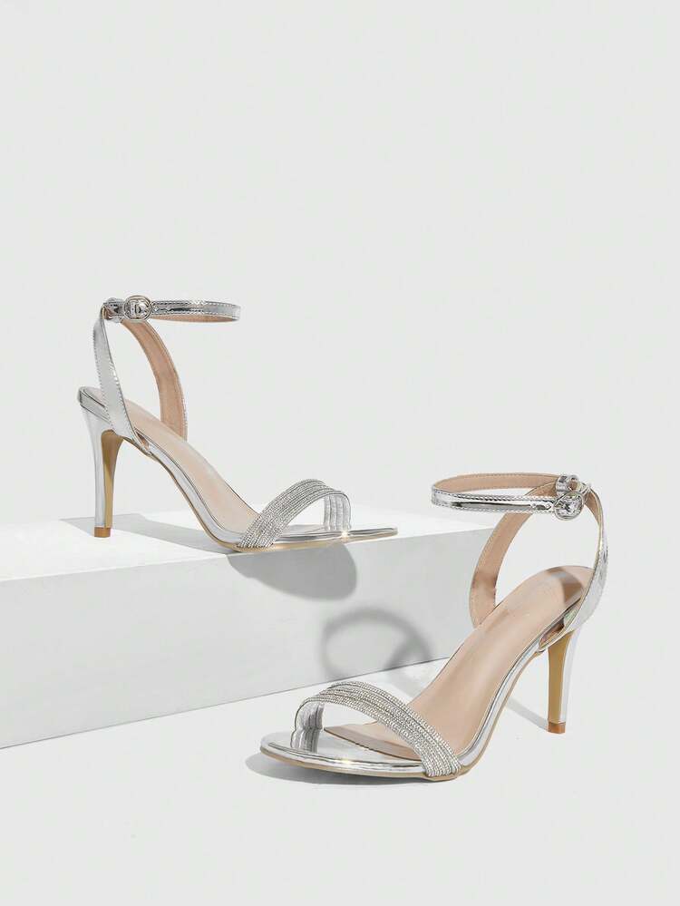 CUCCOO SZL Women's Pointed Toe Rhinestone Strap Ankle Strap High Heel Sandals, Fashionable Elegant Sexy For Party, Banquet, Date Spring Shoes