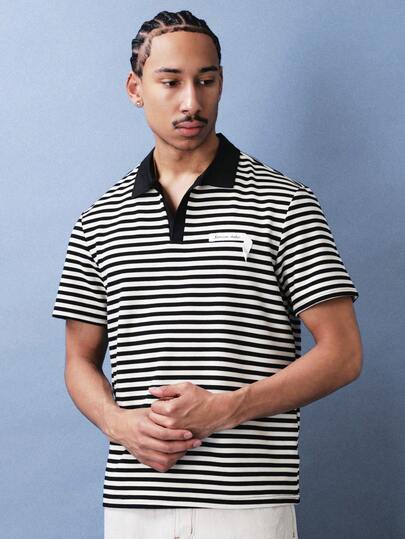 SUMWON Striped Short Sleeve Collar Placket Regular Fit Casual Classic Summer Weekends Office Relaxed Business Everyday Style Comfort