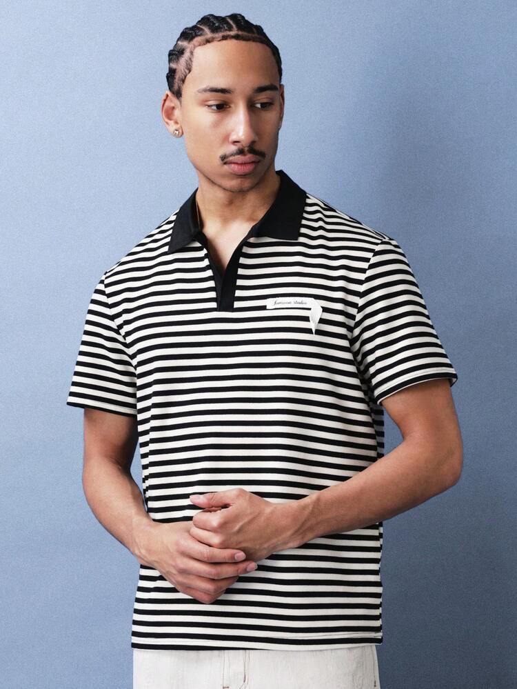 Striped Short Sleeve Polo With Collar