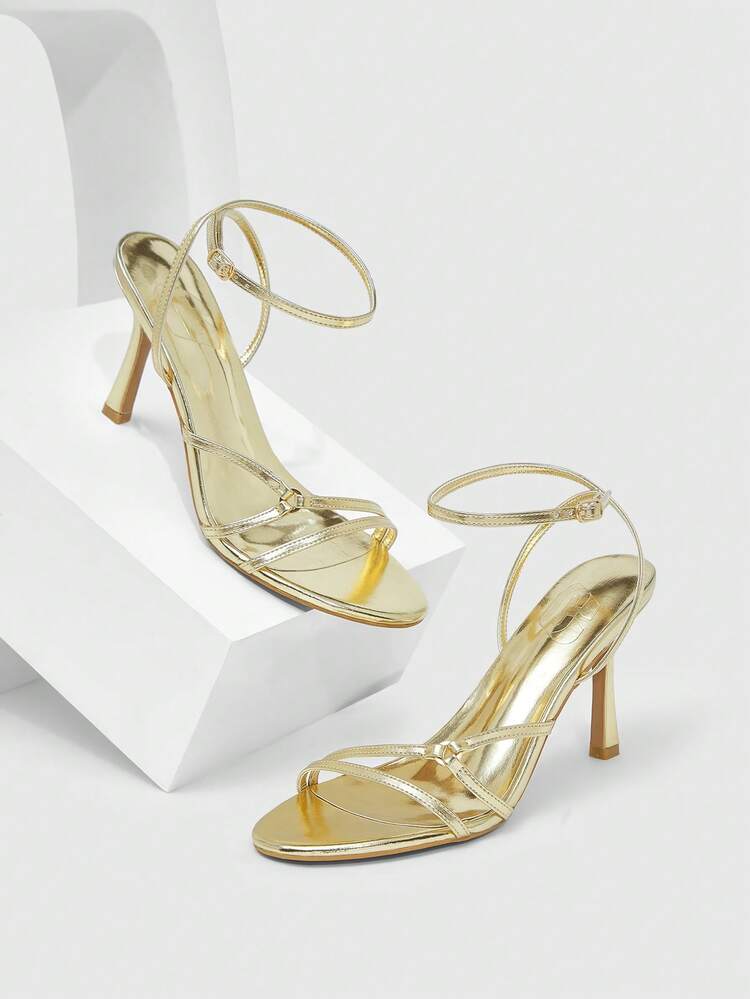 CUCCOO SZL Women's Solid Color Chain Decor Fashionable Elegant High Heel Sandals Spring Shoes Spring Break Easter