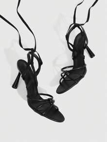 CUCCOO SZL 女士时尚、优雅、百搭的高跟凉鞋，适合日常穿着 - 黑色 - 查看 2