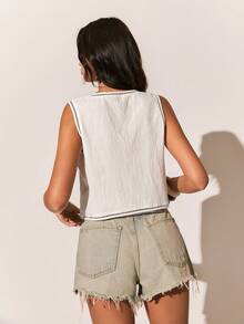 Poéselle 女士休闲镂空刺绣无袖上衣，适合夏季音乐节、假日约会、海滩度假，白色上衣 - 白色 - 查看 2