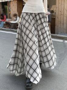 DAZY Women's Casual Commuter Plaid Long Skirt - Apricot - View 6