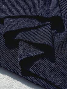 Manfinity Homme 男士休闲V领短袖针织衫，纹理面料，适合夏季度假和日常通勤 - 藏蓝色 - 查看 6