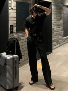 DAZY Men's 3/4 Zip Collar Black Knit Pullover Top, Summer - Black - View 3