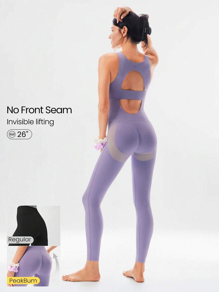 26" FeatherFit™ Glow Hard Buttery-Soft Stretchy Sweat-Wicking Booty-Lifting Butt Scrunch Removable Cups Bodysuit Romper Low Impact Yoga Pilates Studio Daily Wear