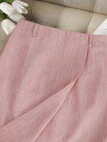 GlowEve 女士粉色纹理面料收腰A字裙摆前片拼接设计，优雅高贵，生日礼物，约会派对，正式场合，气场十足，适合教师、学生、学校、校园、嘉年华、劳动节、复活节、返校派对等春夏秋季穿着。这款优雅半身裙是新款必备时尚单品，设计百搭，收腰A字裙摆，修身显瘦。 - 粉色 - 查看 6