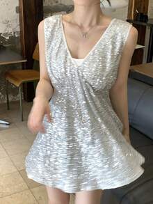 DAZY 女士时尚晚礼服，V领闪亮亮片衬衫 - 白色 - 查看 4