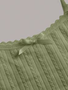 SHEIN x Marika Sila SHEIN MOD Summer Going Out Solid Lace Bow Front White Cami Top - Green - View 4